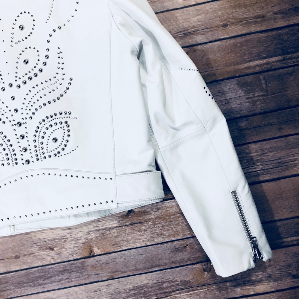 BELLE VERE white leather silver studded mot jacket - Picture 6 of 8